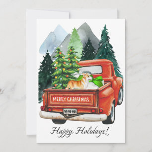 Christmas Welsh Corgi & Vintag Truck Wasserfarbe Feiertagskarte