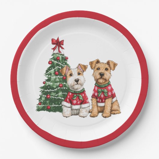 Christmas Welsh Wire Fox Terrier Hunde Pappteller (Vorderseite)