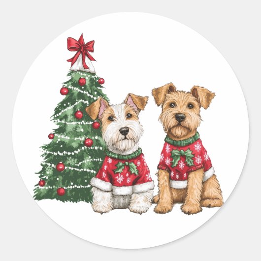 Christmas Welsh Wire Fox Terrier Hunde Runder Aufkleber (Vorderseite)