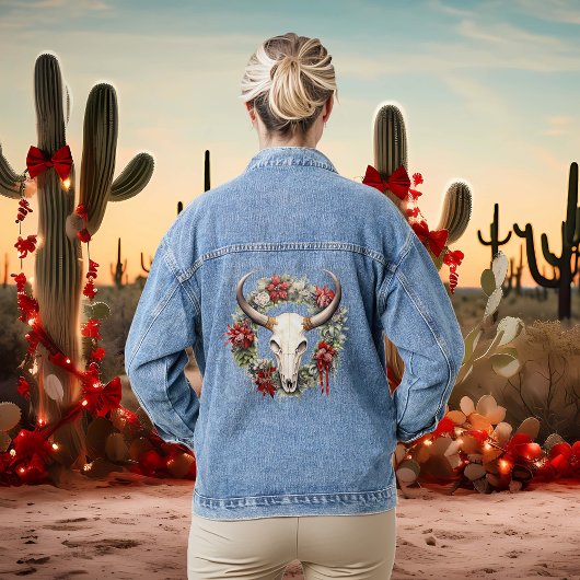 Christmas Western Cow Skull Cowboy Jeansjacke
