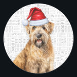 Christmas Wheaten Terrie Hund in der Weihnachtsman Runder Aufkleber<br><div class="desc">Ideal für Geschenkpackung und Spaß für den Hundeliebhaber der Wheaten-Rasse. Dieser lustige Hundeschliffen-Weihnachtsaufkleber koordiniert sich mit unserer Urlaubshundverpackung für Wheaten Terrier Liebhaber.</div>