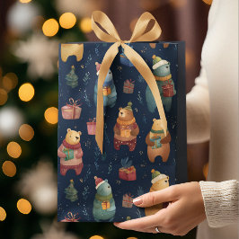 Christmas Whimsical Colorful Bears Gift Bag Mittlere Geschenktüte