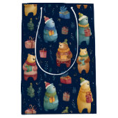 Christmas Whimsical Colorful Bears Gift Bag Mittlere Geschenktüte (Vorderseite)