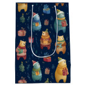 Christmas Whimsical Colorful Bears Gift Bag Mittlere Geschenktüte (Rückseite)