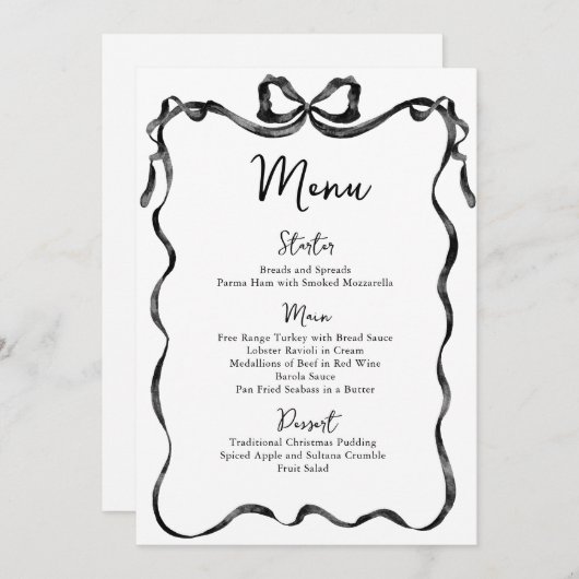 Christmas Whimsical Funky Black Bow Dinner Party Menükarte (Vorne/Hinten)