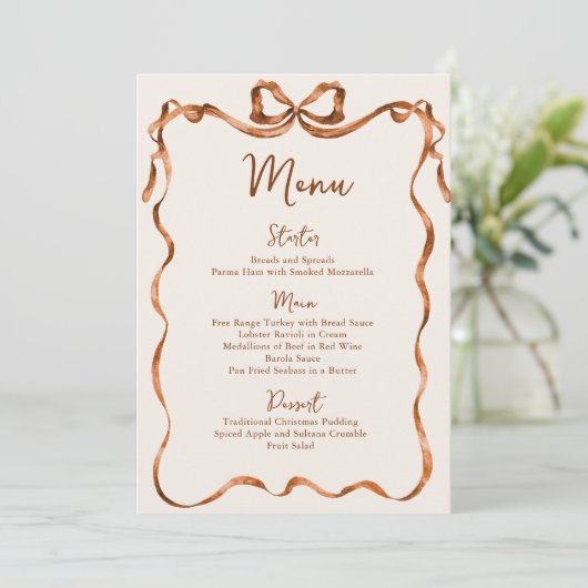Christmas Whimsical Funky Boho Bow Dinner Party Menükarte (Stehend Vorderseite)