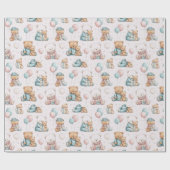 Christmas Whimsical Teddy Bears Wrapping Paper Geschenkpapier (Flach)