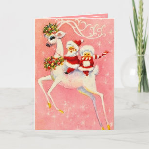Christmas White Deer Mr. & Mrs. Santa Claus Karte