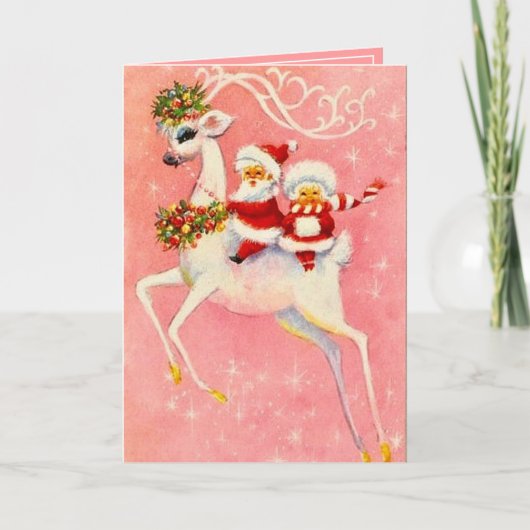 Christmas White Deer Mr. & Mrs. Santa Claus Karte (Vorderseite)