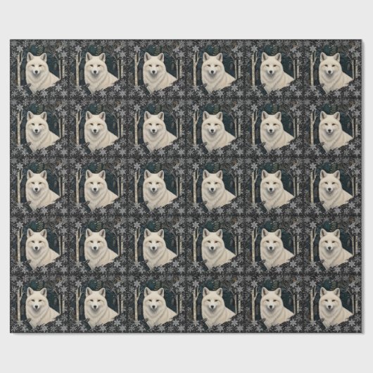 Christmas white fox white wolf sparkling snowflake geschenkpapier (Flach)
