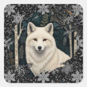 Christmas white fox white wolf sparkling snowflake quadratischer aufkleber (Vorderseite)