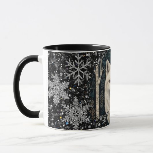 Christmas white fox white wolf sparkling snowflake tasse (Links)