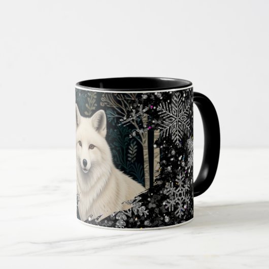 Christmas white fox white wolf sparkling snowflake tasse (VorderseiteRechts)