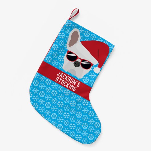 Christmas White French Bulldog Kleiner Weihnachtsstrumpf (Vorderansicht (hängend))