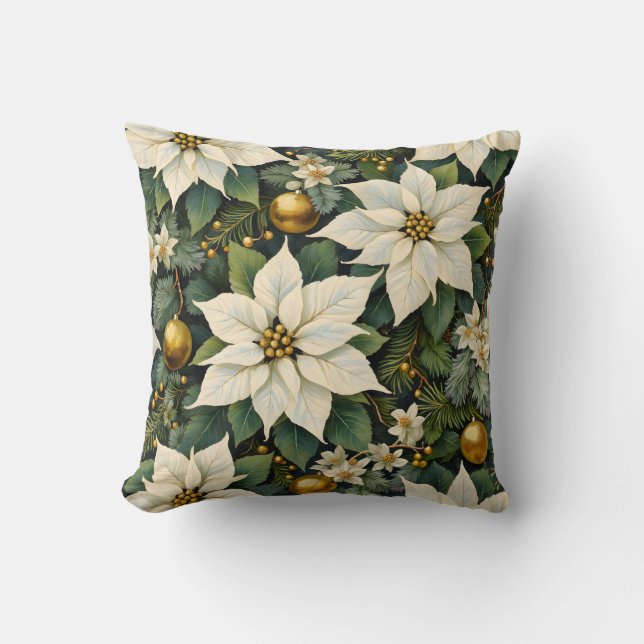 Christmas White Poinsettia Pillow Kissen (Vorderseite)