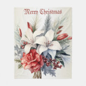 Christmas White Red Flowers Holidays Elegant Fleecedecke (Vorderseite)