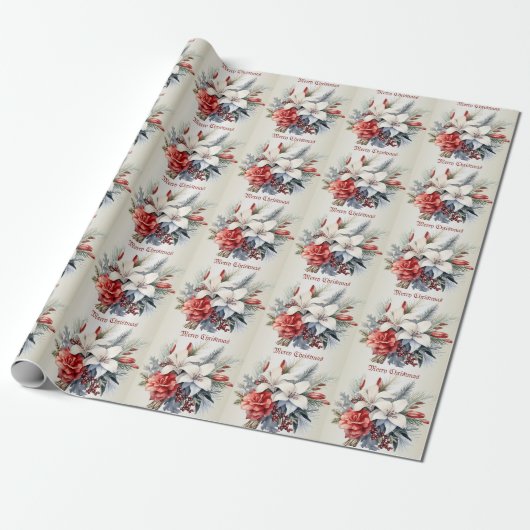 Christmas White Red Flowers Holidays Elegant Geschenkpapier (Ungerollt)