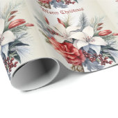 Christmas White Red Flowers Holidays Elegant Geschenkpapier (Rolleneckpunkt)
