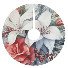 Christmas White Red Flowers Holidays Elegant Polyester Weihnachtsbaumdecke