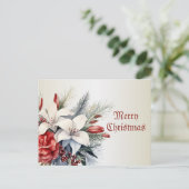 Christmas White Red Flowers Holidays Elegant Postkarte (Stehend Vorderseite)