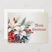 Christmas White Red Flowers Holidays Elegant Postkarte (Vorne/Hinten)