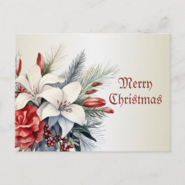 Christmas White Red Flowers Holidays Elegant Postkarte