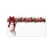 Christmas White Strumpf Red Satin Ribbon Adressaufkleber (Vorne)