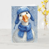 Christmas White Winter Goose With Blue Scarf Karte (Gelbe Blume)