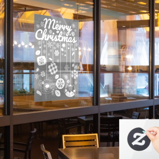 Christmas Window Cling – White Ornaments Fensteraufkleber (Restaurantfenster)