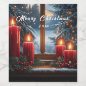 Christmas Window Red Candles Pine Trees Red Berry Weinetikett (Einzelnes Label)