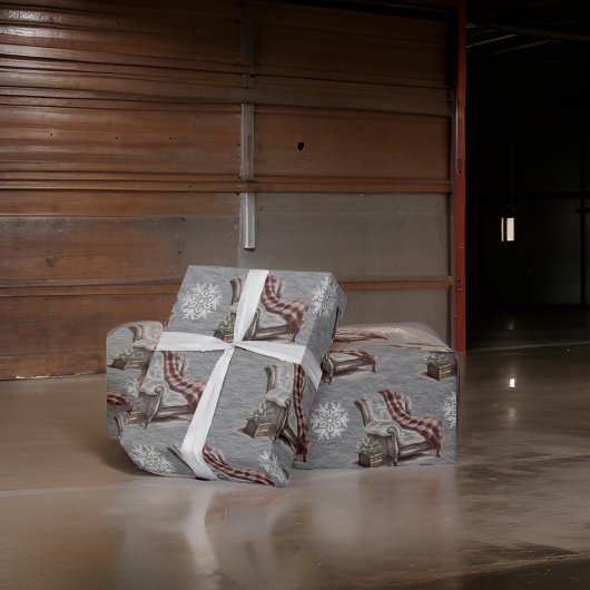 Christmas Wingback Kariert Snowflakes Steel Grau Geschenkpapier