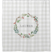 Christmas Winter Berries Wreath Monogram Duschvorhang (Vorderseite)
