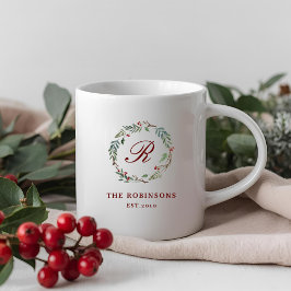 Christmas Winter Berry Wreath Family Name Monogram Kaffeetasse
