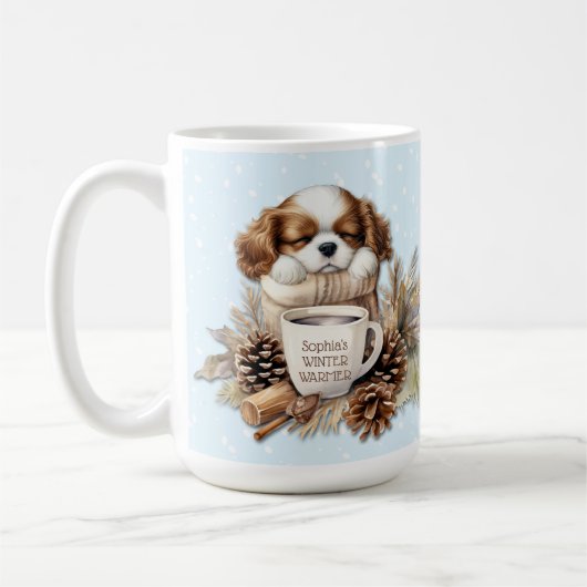 Christmas Winter Blue Cavalier King Charles Large Kaffeetasse (Links)