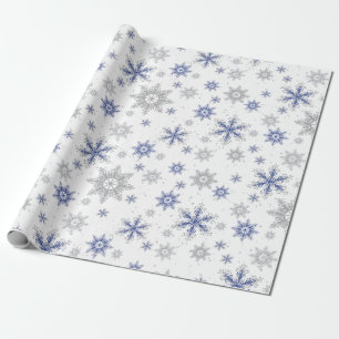 Christmas Winter Blue Silver Snowflakes Glitzer Geschenkpapier
