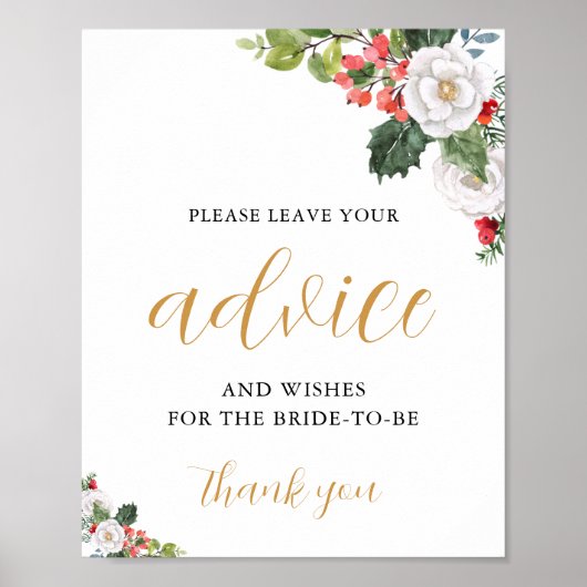 Christmas Winter Bridal Shower Advice Card Poster (Vorne)