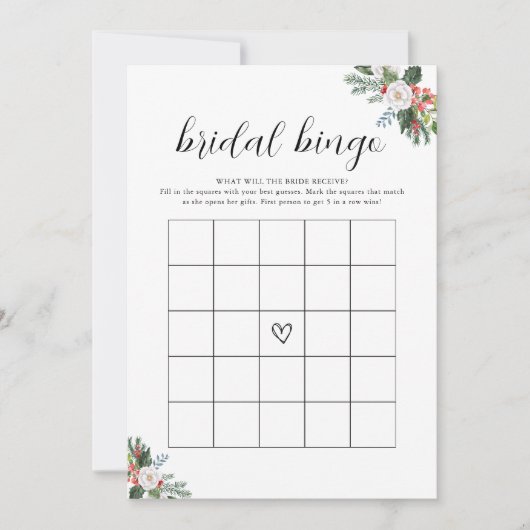 Christmas Winter Bridal Shower Bingo Game Card Einladung (Vorderseite)