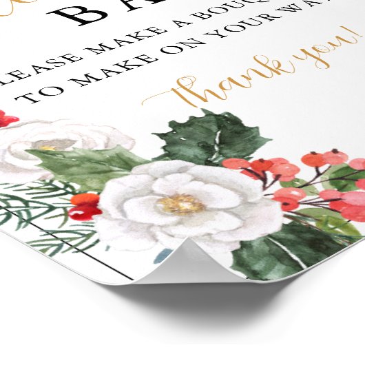 Christmas Winter Bridal Shower Flower Bar Sign Poster (Ecke)