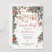  Christmas Winter Clothesline Santa Baby Shower Einladung (Vorderseite)