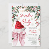 Christmas Winter Coquette Bow Santa Baby Shower Einladung (Vorderseite)