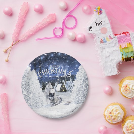 Christmas Winter Fairy Tale, Wolves in Snow - Pappteller (Party)