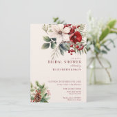 Christmas Winter Floral | Red Bridal Shower Einladung (Stehend Vorderseite)