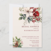 Christmas Winter Floral | Red Bridal Shower Einladung (Vorderseite)