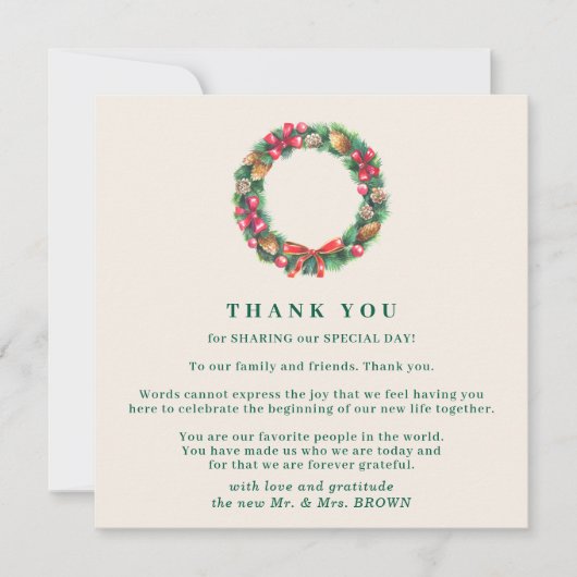 Christmas Winter Forest Elegant Wedding Thank You Einladung (Vorderseite)