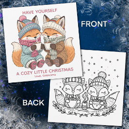 Christmas Winter Foxes Drinking Cocoa Color Me Feiertagskarte