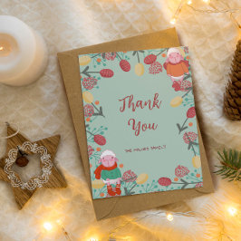 Christmas Winter Lamb Floral Border Illustration Dankeskarte