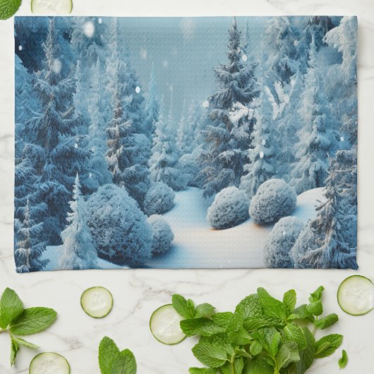 Christmas Winter Pine Tree Forest Snowing Geschirrtuch (Gefaltet)