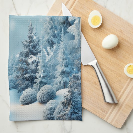 Christmas Winter Pine Tree Forest Snowing Geschirrtuch (Viertel Falte)