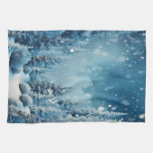 Christmas Winter Pine Tree Forest Snowing Geschirrtuch (Horizontal)