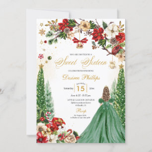 Christmas Winter Poinsettia Princess 16 . Geburtst Einladung